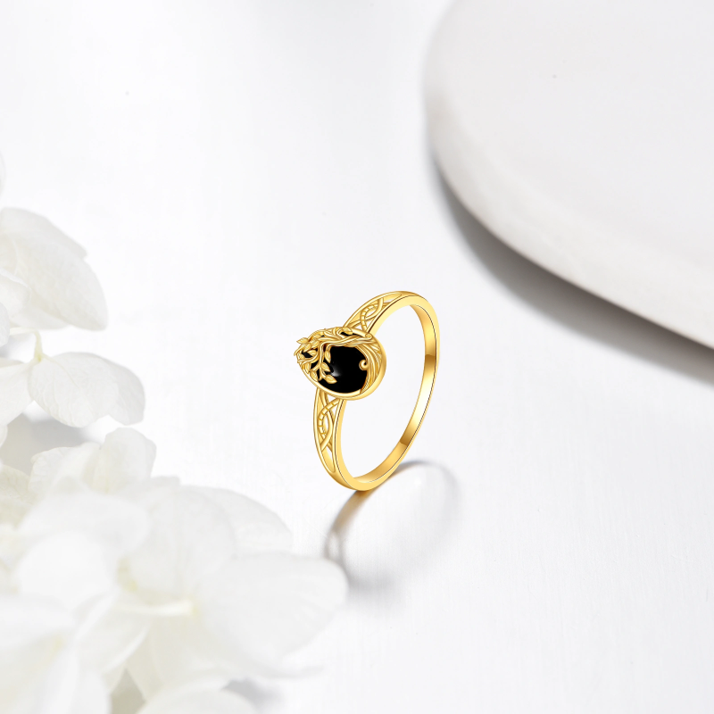 Bague de mariage Arbre de Vie en or 10K avec agate noire pour femme-2