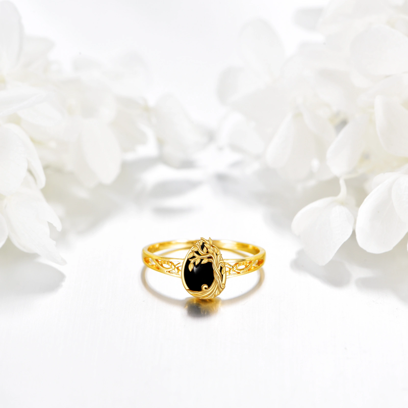 Bague de mariage Arbre de Vie en or 10K avec agate noire pour femme-3