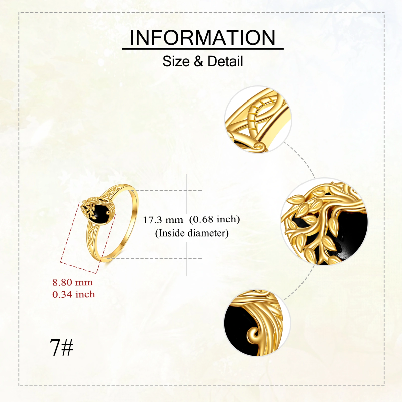 Bague de mariage Arbre de Vie en or 10K avec agate noire pour femme-4