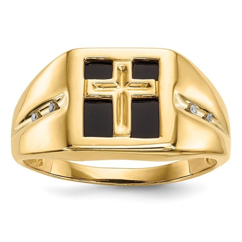 Anillo de signet para hombre en oro de 14 quilates con ágata de corte princesa negra y moissanita, diseño cruzado-18