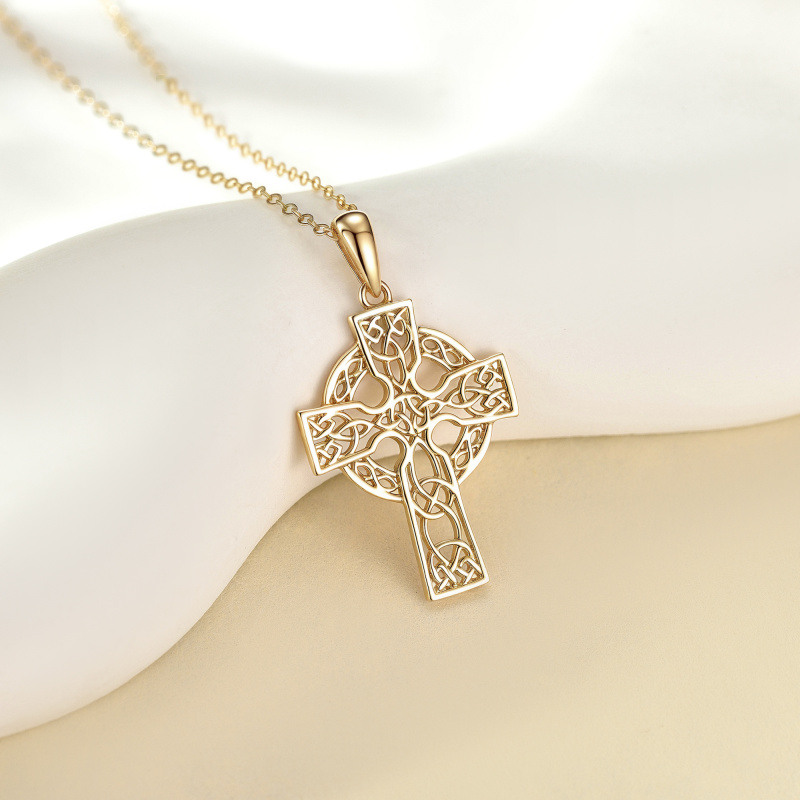 Collar con colgante de cruz celta de oro 14K para hombres-3