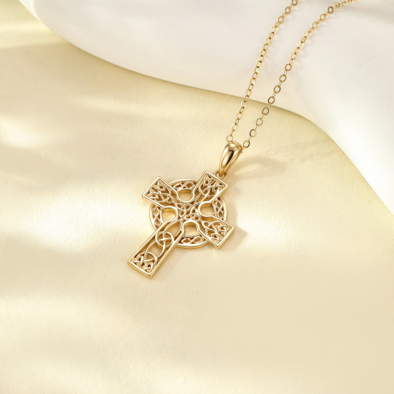 Collar con colgante de cruz celta de oro 14K para hombres-4