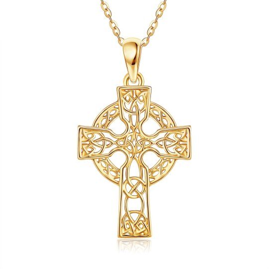 14K Gold Celtic Cross Pendant Necklace for Men