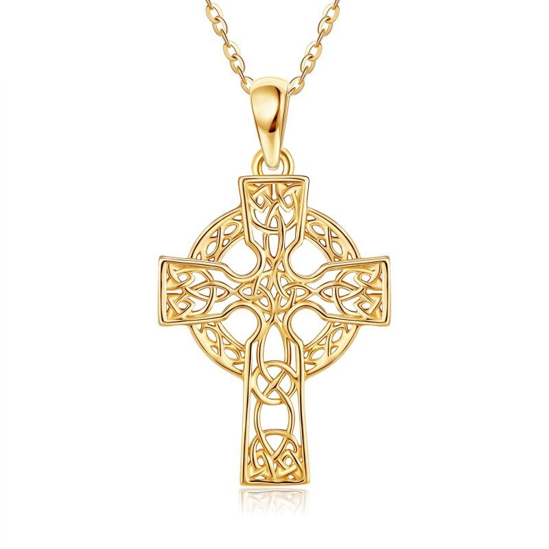 Collar con colgante de cruz celta de oro 14K para hombres-1