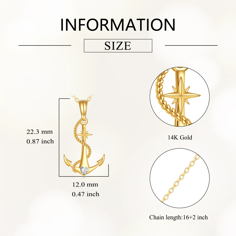 14K Gold Cubic Zirconia Anchor Pendant Necklace-4