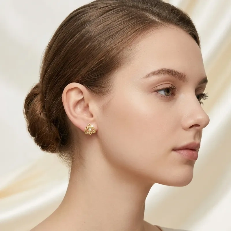 14K Gold Cubic Zirconia Celtic Knot Stud Earrings-2