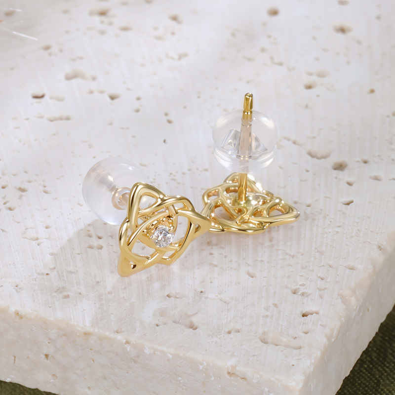 14K Gold Cubic Zirconia Celtic Knot Stud Earrings-3