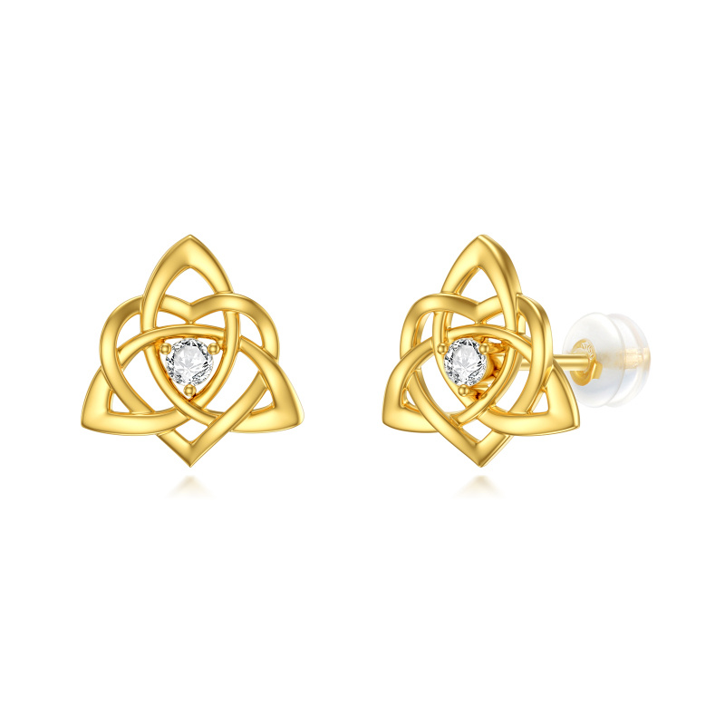 14K Gold Cubic Zirconia Celtic Knot Stud Earrings-1