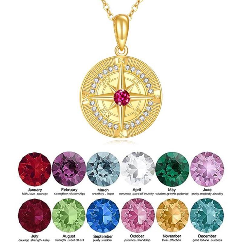 14K Gold Cubic Zirconia Engravable & Compass Pendant Necklace-4