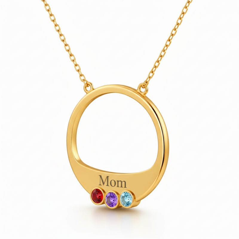 Collar de oro de 14 quilates con circonias cúbicas y piedra de nacimiento familiar, grabable-3