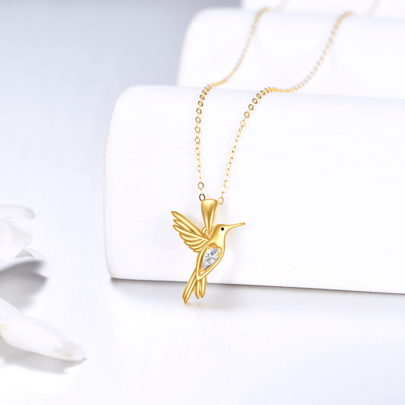 14K Gold Cubic Zirconia Hummingbird Pendant Necklace-3