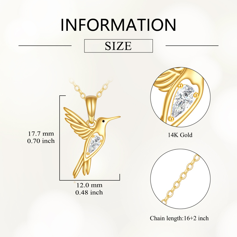 14K Gold Cubic Zirconia Hummingbird Pendant Necklace-4