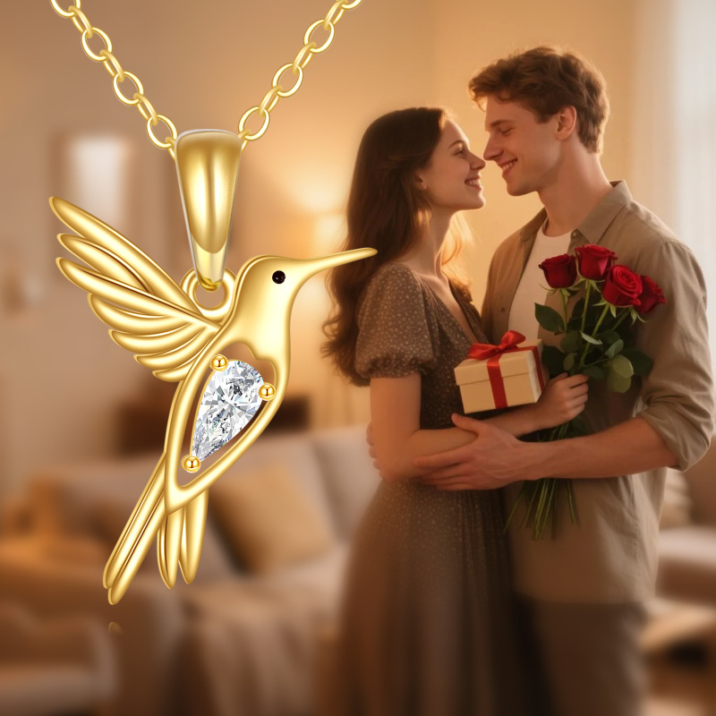 14K Gold Cubic Zirconia Hummingbird Pendant Necklace-5