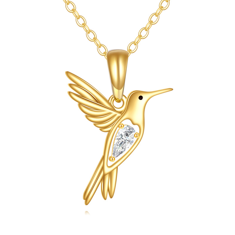 14K Gold Cubic Zirconia Hummingbird Pendant Necklace-1
