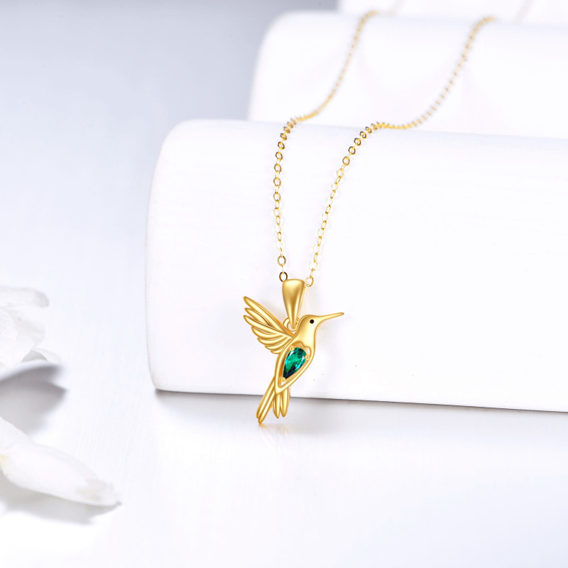 14K Gold Cubic Zirconia Hummingbird Pendant Necklace-3