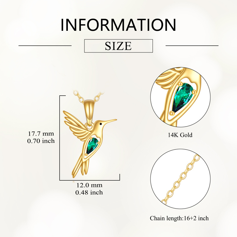 14K Gold Cubic Zirconia Hummingbird Pendant Necklace-5