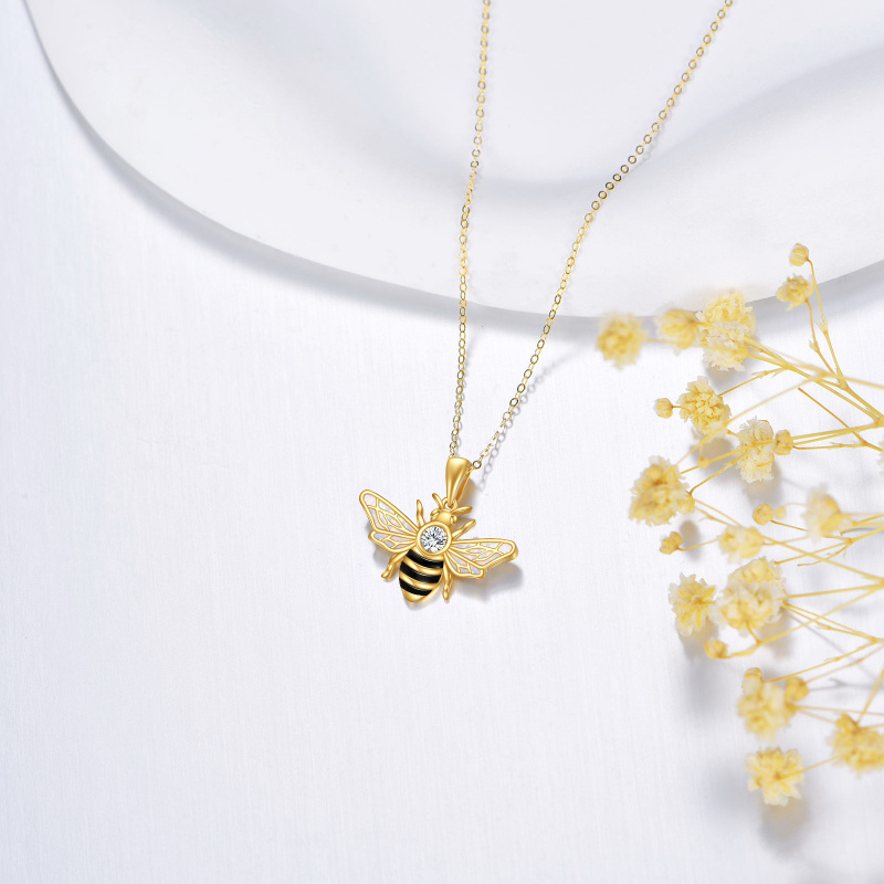 14K Gold Cubic Zirconia & Opal Bee Pendant Necklace-4