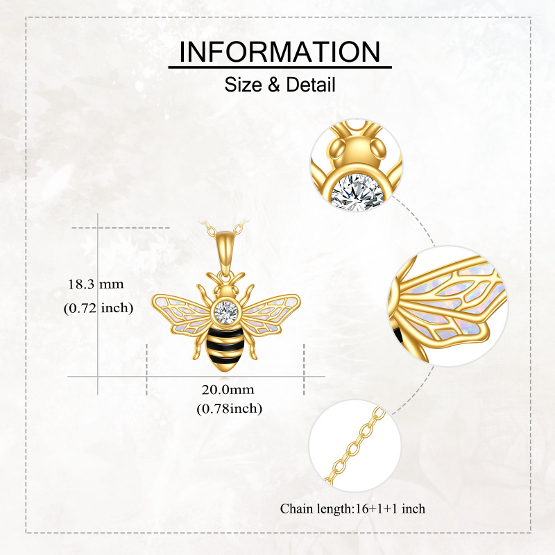 14K Gold Cubic Zirconia & Opal Bee Pendant Necklace-5