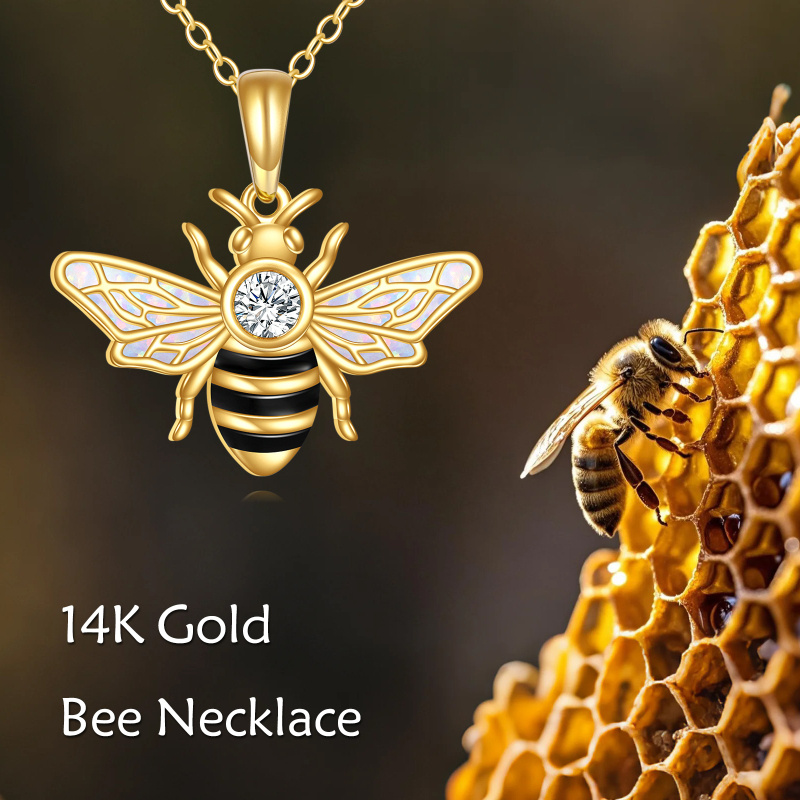 14K Gold Cubic Zirconia & Opal Bee Pendant Necklace-6