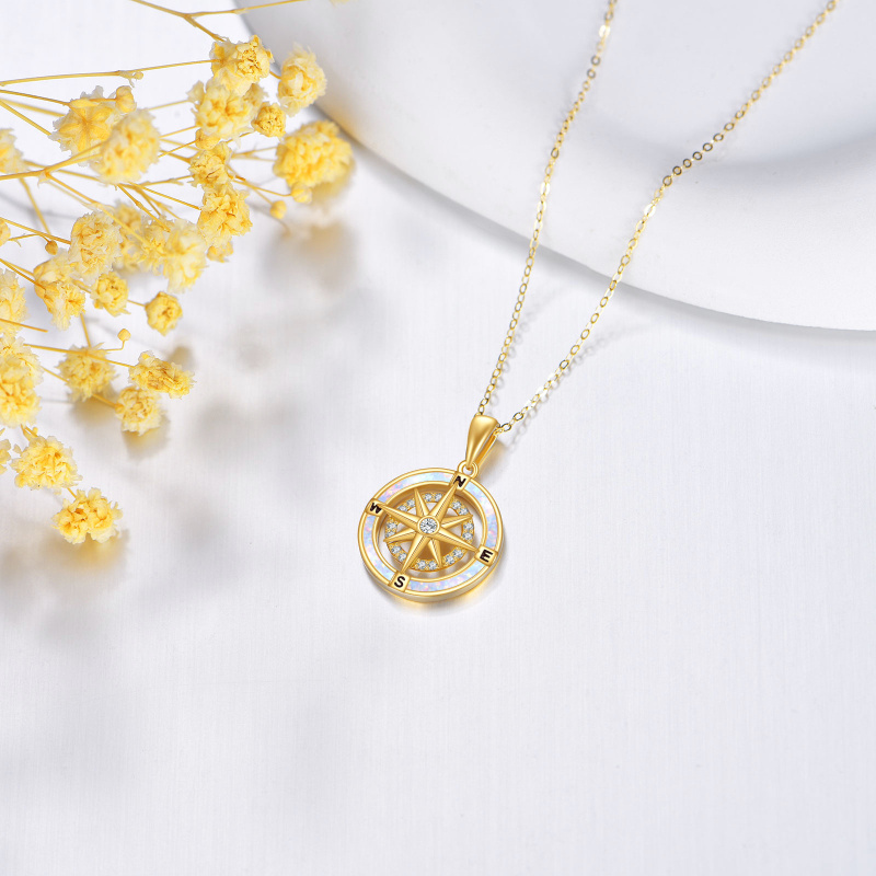 14K Gold Cubic Zirconia & Opal Compass Pendant Necklace-4