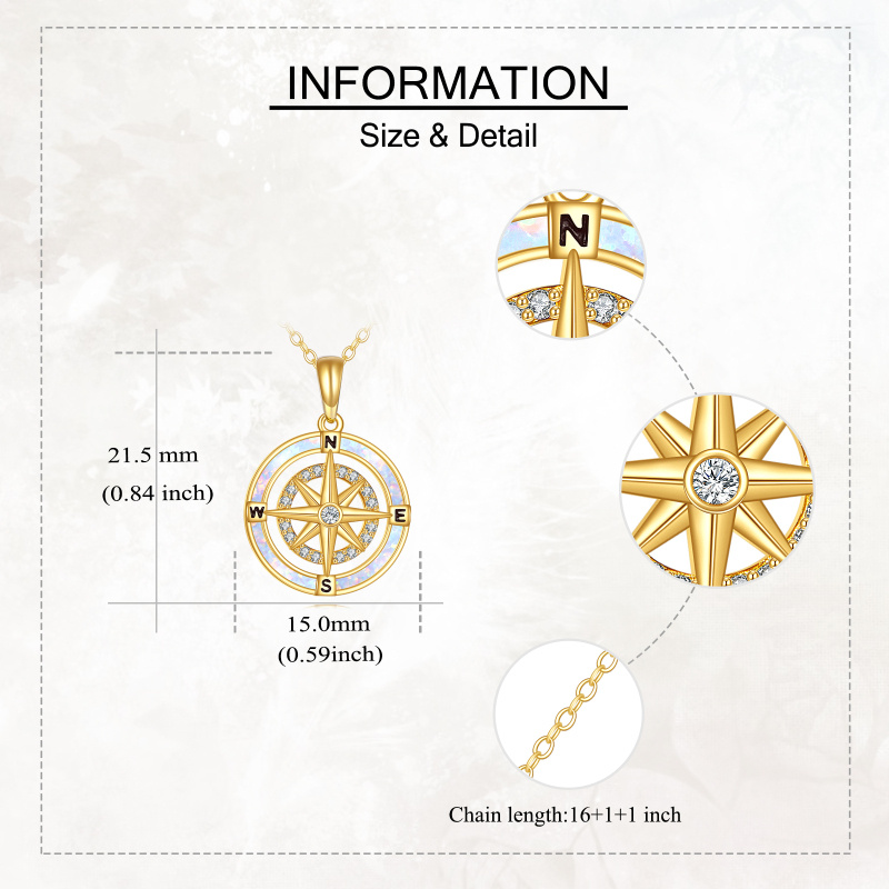 14K Gold Cubic Zirconia & Opal Compass Pendant Necklace-5