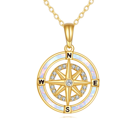 14K gouden hangerketting met cubic zirkonia en opaal in kompasvorm