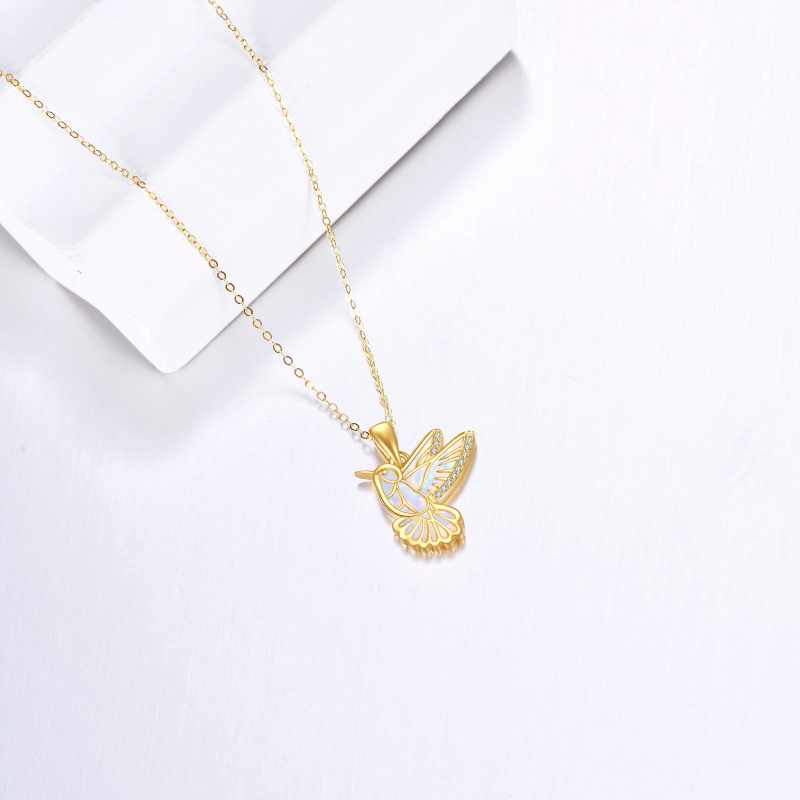 14K Gold Cubic Zirconia & Opal Hummingbird Pendant Necklace-4