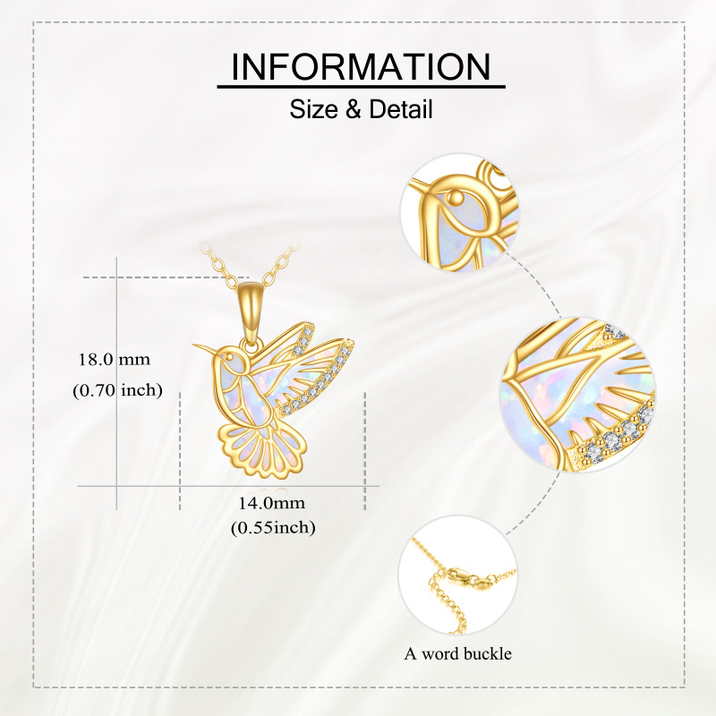 14K Gold Cubic Zirconia & Opal Hummingbird Pendant Necklace-5