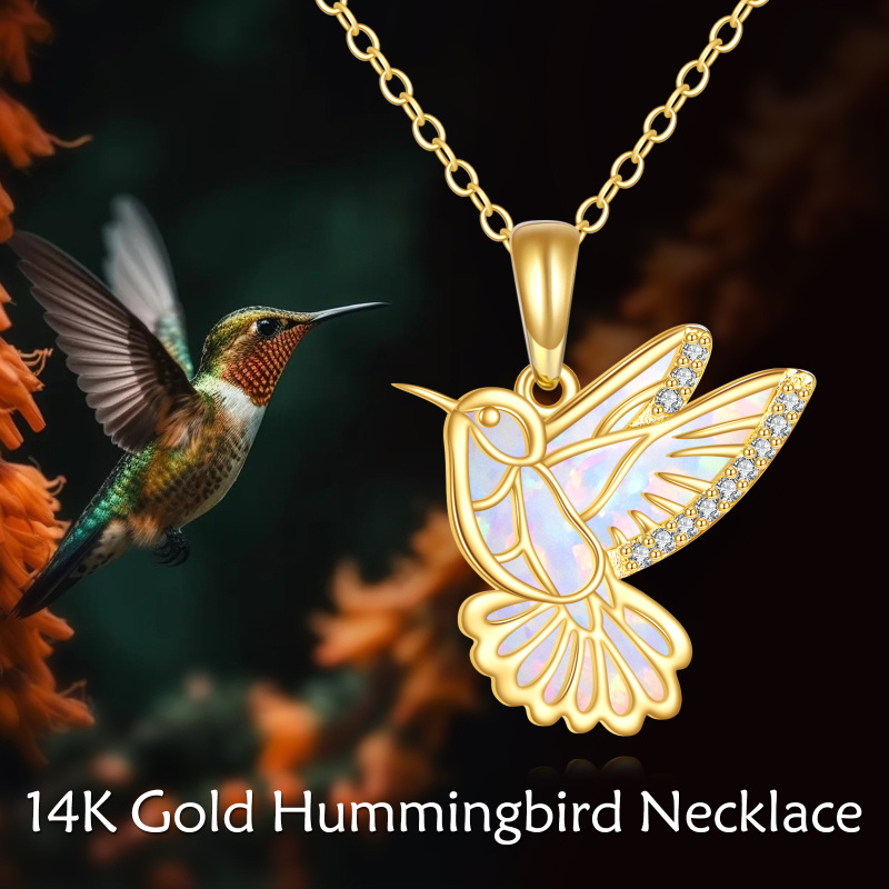 14K Gold Cubic Zirconia & Opal Hummingbird Pendant Necklace-6