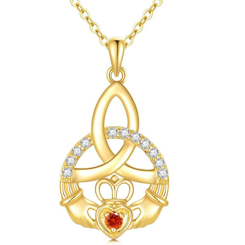 14 Karat Gold Zirkonia Personalisierte Geburtsstein Mutter Keltischer Knoten Halskette für Frauen-1