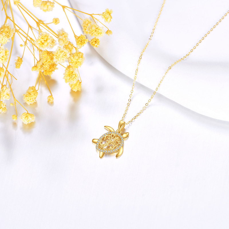 14K Gold Cubic Zirconia Sea Turtle Pendant Necklace-3