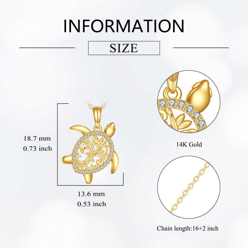 14K Gold Cubic Zirconia Sea Turtle Pendant Necklace-4