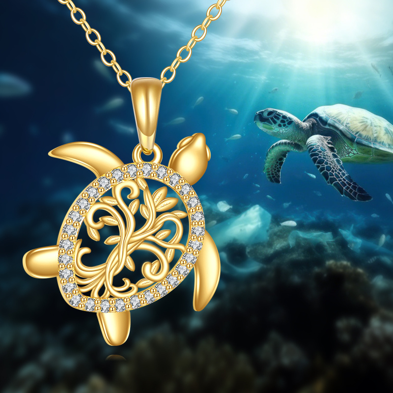 14K Gold Cubic Zirconia Sea Turtle Pendant Necklace-5