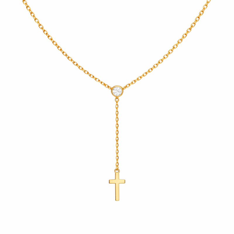Collar con cruz para mujer de oro de 14 quilates con circonitas cúbicas-1