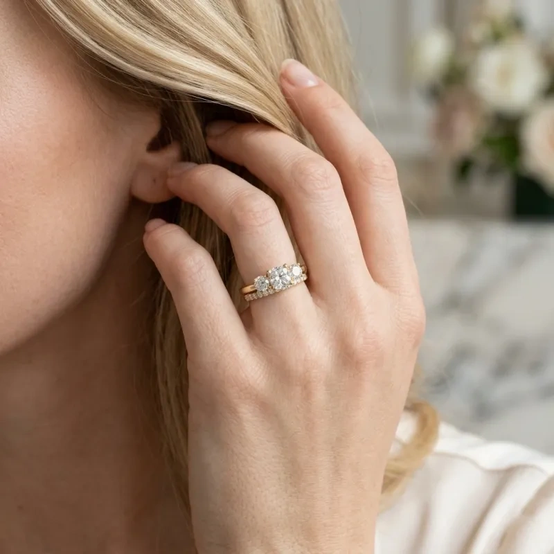Ensemble de mariage en argent sterling plaqué or jaune avec diamants de laboratoire taille coussin-2