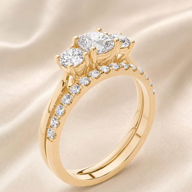 Ensemble de mariage en argent sterling plaqué or jaune avec diamants de laboratoire taille coussin-5