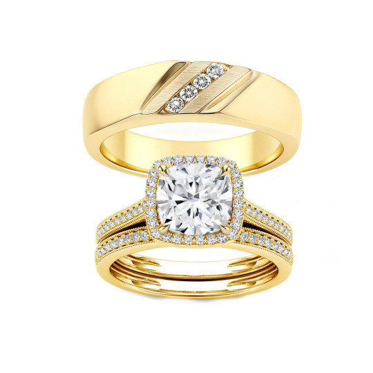 14K Gold Cushion Cut Moissanite Couple Rings