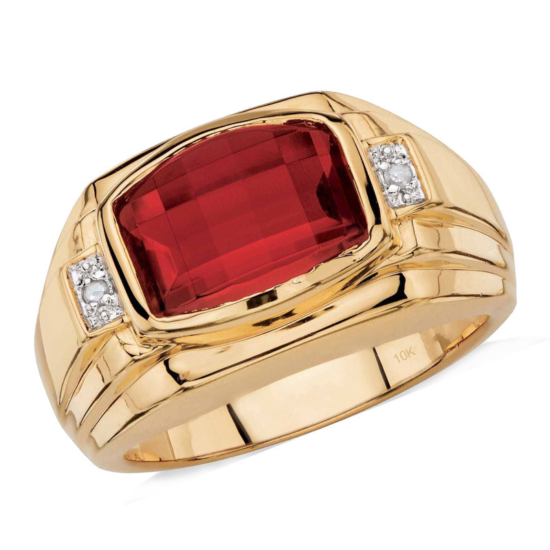10K Gold Cushion Cut Moissanite & Ruby Signet Ring for Men-7
