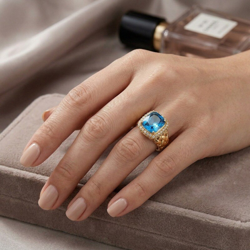 14K Gold Cushion Cut Moissanite & Topaz Engagement Ring for Men-2