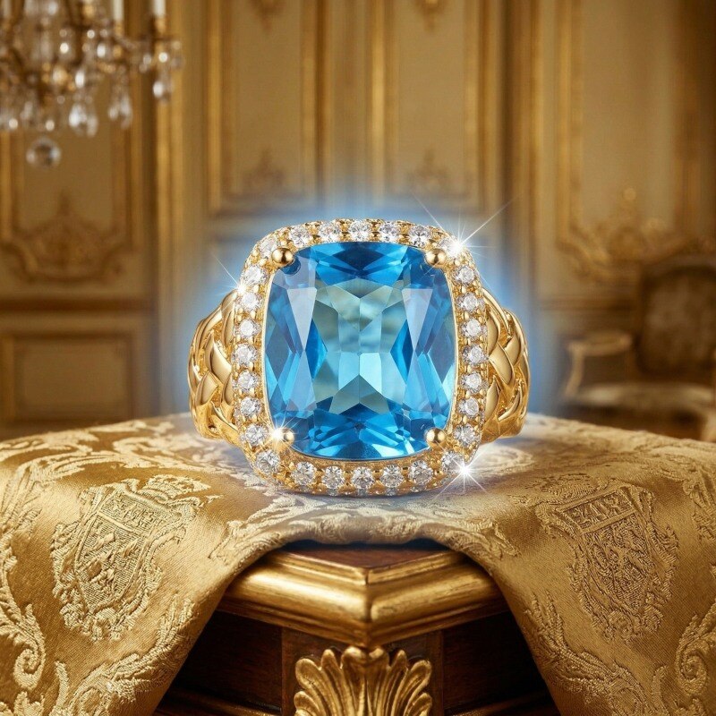 14K Gold Cushion Cut Moissanite & Topaz Engagement Ring for Men-3