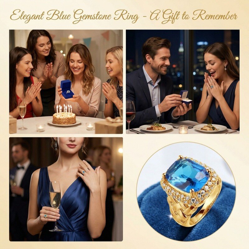 14K Gold Cushion Cut Moissanite & Topaz Engagement Ring for Men-4