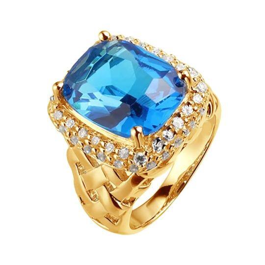 Anillo de compromiso para hombres en oro de 14 quilates con moissanita y topacio cortado en forma de cojín