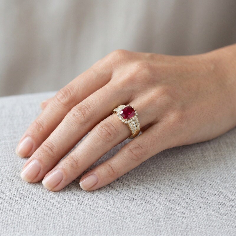 14K Gold Cushion Cut Ruby Custom Engagement Ring-2