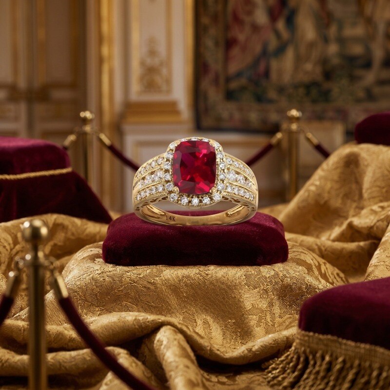 14K Gold Cushion Cut Ruby Custom Engagement Ring-3