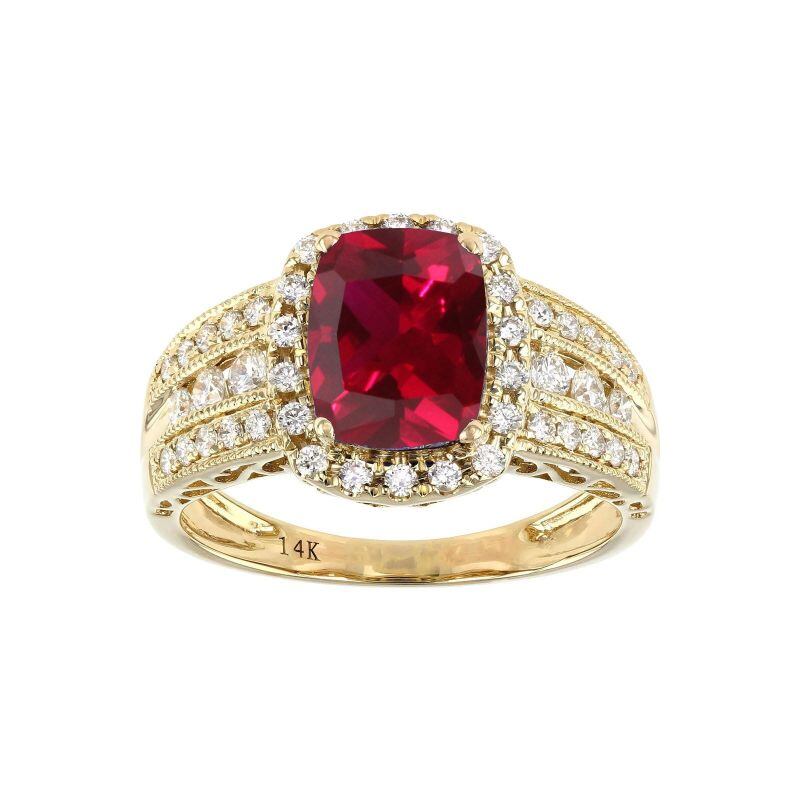 Anillo de compromiso personalizado con rubí talla cojín en oro de 14 quilates-1
