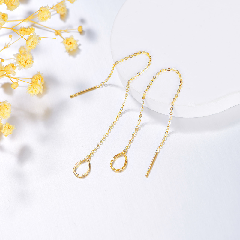 14K Gold Drop Shape Threader Earrings-4