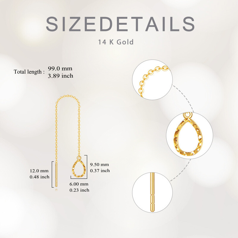 14K Gold Drop Shape Threader Earrings-5