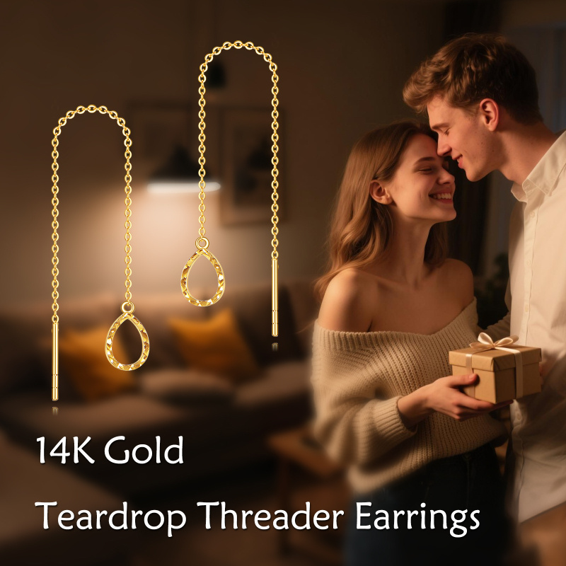 14K Gold Drop Shape Threader Earrings-6