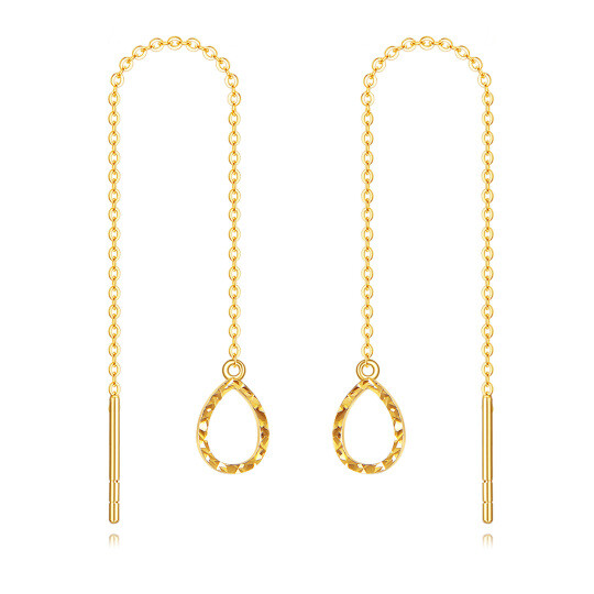 14K Gold Drop Shape Threader Earrings