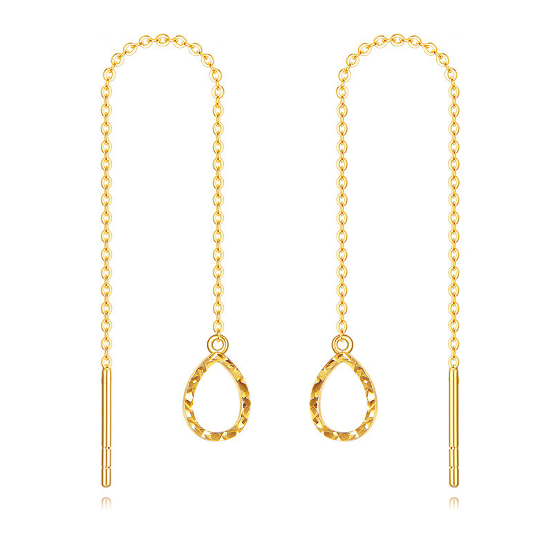 14K Gold Drop Shape Threader Earrings-1
